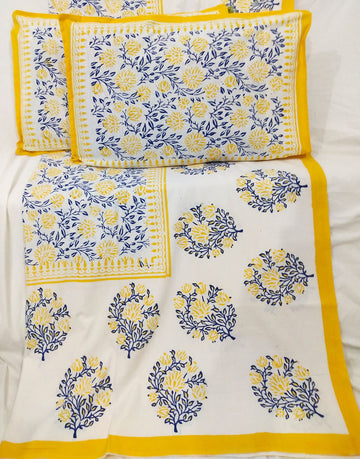 100%Pure cotton hand block designer bedsheet with 2 pillow cover