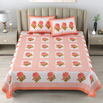 100%Pure cotton hand block designer bedsheet with 2 pillow cover