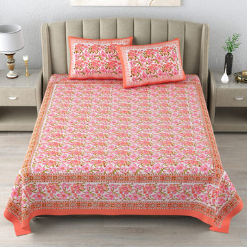 100%Pure cotton hand block designer bedsheet with 2 pillow cover