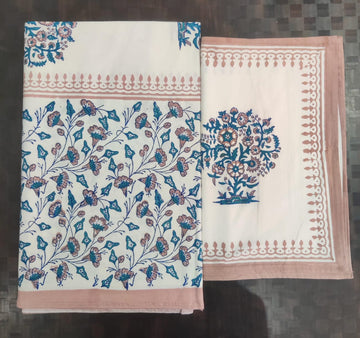 100%Pure cotton hand block designer bedsheet with 2 pillow cover
