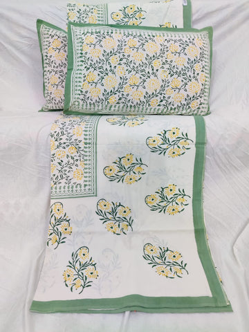 100%Pure cotton hand block designer bedsheet with 2 pillow cover