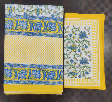 100%Pure cotton hand block designer bedsheet with 2 pillow cover