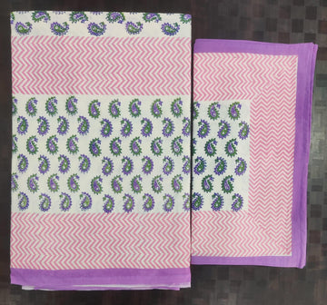 100%Pure cotton hand block designer bedsheet with 2 pillow cover