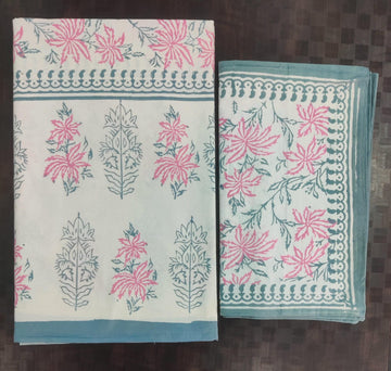 100%Pure cotton hand block designer bedsheet with 2 pillow cover