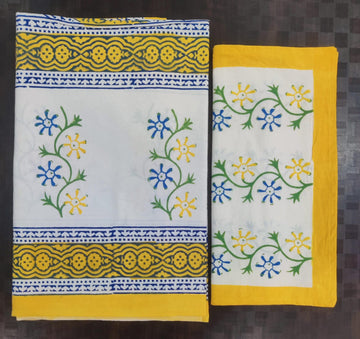 100%Pure cotton hand block designer bedsheet with 2 pillow cover