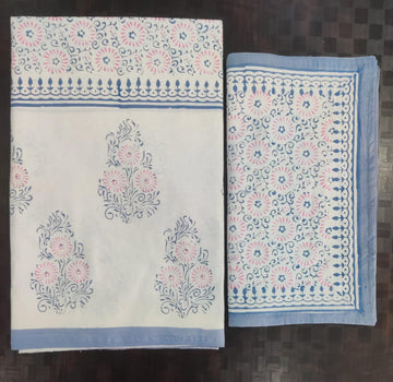 100%Pure cotton hand block designer bedsheet with 2 pillow cover