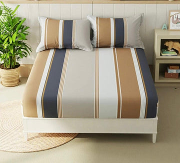 Cotton designer elastic fitted bedsheet with 2 pillow cover