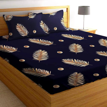 Cotton designer elastic fitted bedsheet with 2 pillow cover