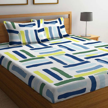Cotton designer elastic fitted bedsheet with 2 pillow cover