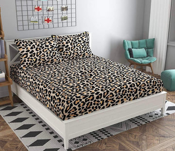 Cotton designer elastic fitted bedsheet with 2 pillow cover