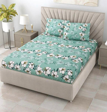 Cotton designer elastic fitted bedsheet with 2 pillow cover