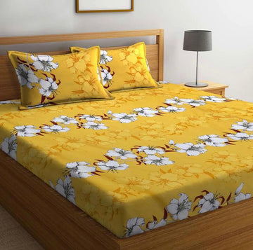 Cotton designer elastic fitted bedsheet with 2 pillow cover