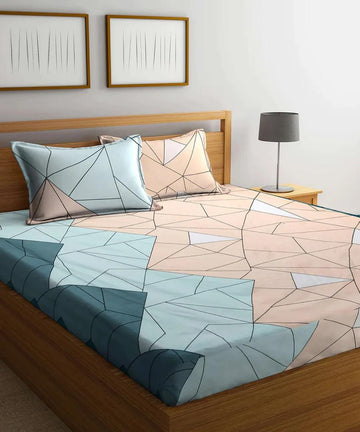 Cotton designer elastic fitted bedsheet with 2 pillow cover