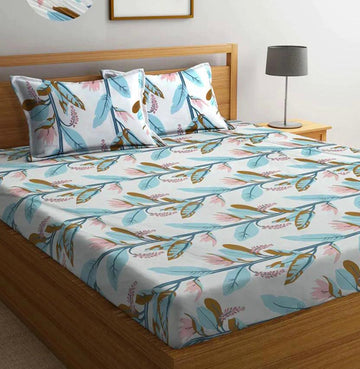 Cotton designer elastic fitted bedsheet with 2 pillow cover