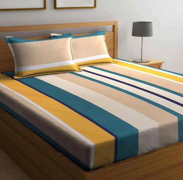Cotton designer elastic fitted bedsheet with 2 pillow cover
