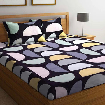Cotton designer elastic fitted bedsheet with 2 pillow cover