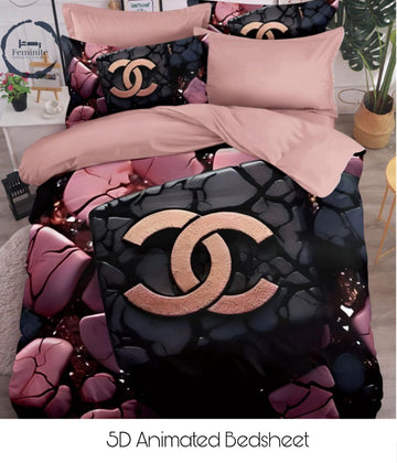 Cotton Satin silk logo branding designer bedsheet with 2 pillow cover