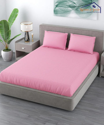 Cotton Satin Stripe Plain solid colors elastic fitted bedsheet with 2 pillow cover
