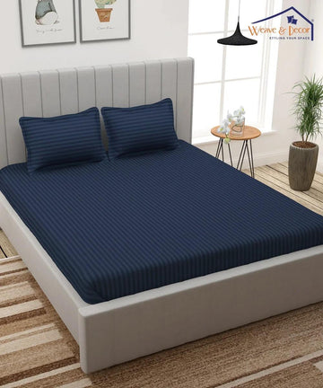 Cotton Satin Stripe Plain solid colors elastic fitted bedsheet with 2 pillow cover