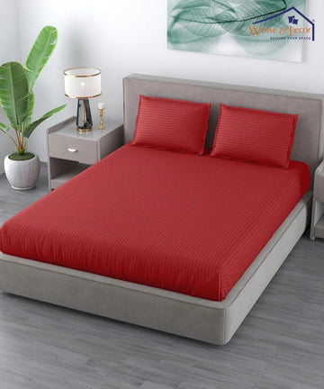 Cotton Satin Stripe Plain solid colors elastic fitted bedsheet with 2 pillow cover