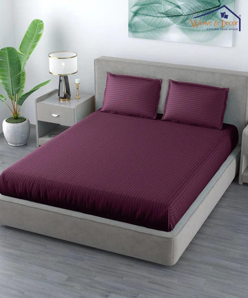 Cotton Satin Stripe Plain solid colors elastic fitted bedsheet with 2 pillow cover