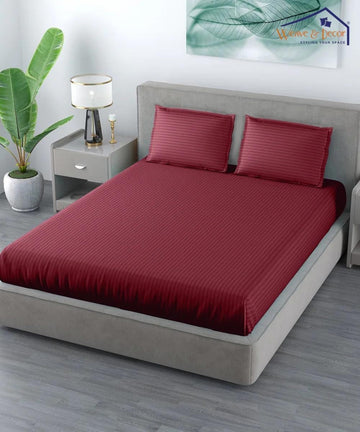 Cotton Satin Stripe Plain solid colors elastic fitted bedsheet with 2 pillow cover