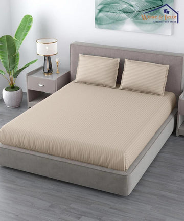 Cotton Satin Stripe Plain solid colors elastic fitted bedsheet with 2 pillow cover