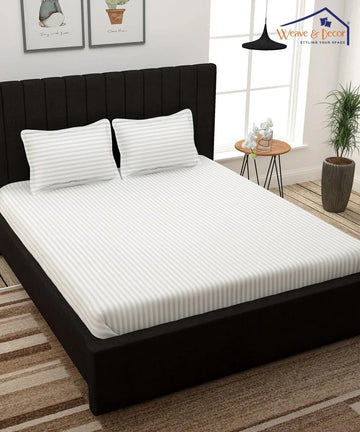 Cotton Satin Stripe Plain solid colors elastic fitted bedsheet with 2 pillow cover