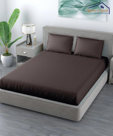 Cotton Satin Stripe Plain solid colors elastic fitted bedsheet with 2 pillow cover