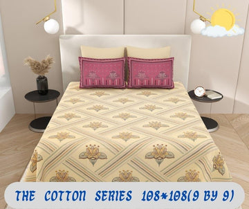 Cotton designer king size bedsheet with 2 pillow cover