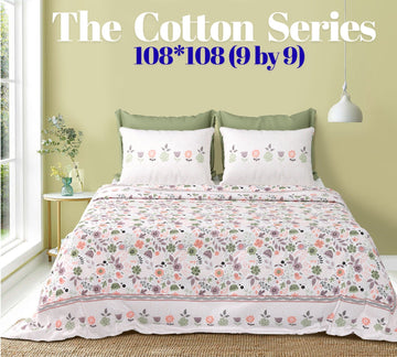 Cotton designer king size bedsheet with 2 pillow cover