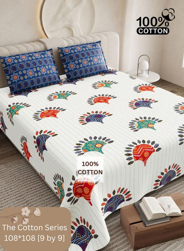 Cotton designer king size bedsheet with 2 pillow cover