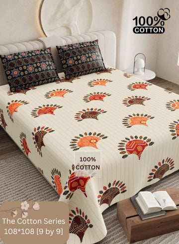 Cotton designer king size bedsheet with 2 pillow cover