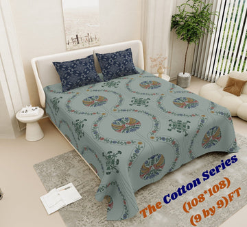 Cotton designer king size bedsheet with 2 pillow cover
