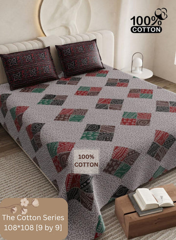 Cotton designer king size bedsheet with 2 pillow cover