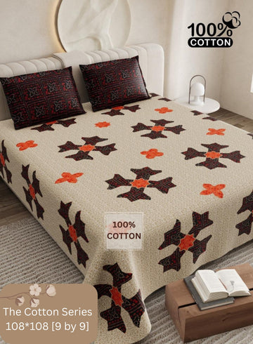 Cotton designer king size bedsheet with 2 pillow cover