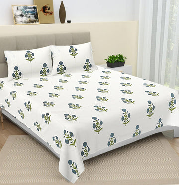 100% Pure cotton hand block primium quality bedsheet with 2 pillow cover