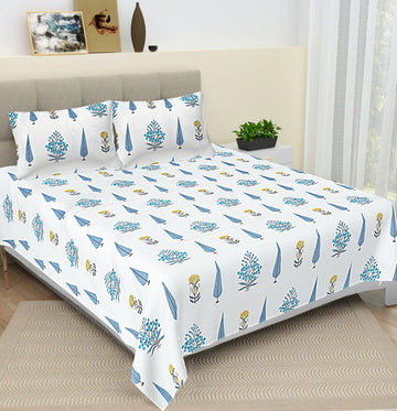 100% Pure cotton hand block primium quality bedsheet with 2 pillow cover