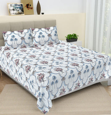 100% Pure cotton hand block primium quality bedsheet with 2 pillow cover