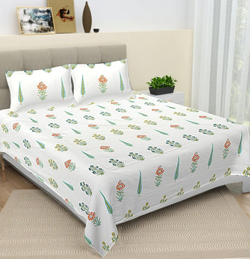 100% Pure cotton hand block primium quality bedsheet with 2 pillow cover