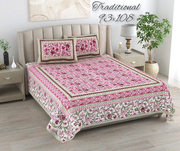 100%pure cotton traditional design bedsheet with 2 pillow cover