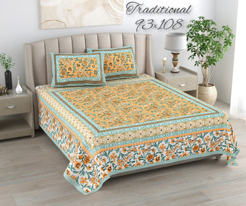 100%pure cotton traditional design bedsheet with 2 pillow cover