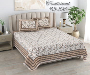 100%pure cotton traditional design bedsheet with 2 pillow cover