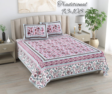 100%pure cotton traditional design bedsheet with 2 pillow cover
