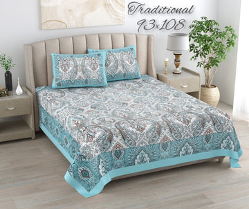 100%pure cotton traditional design bedsheet with 2 pillow cover