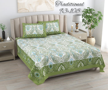 100%pure cotton traditional design bedsheet with 2 pillow cover
