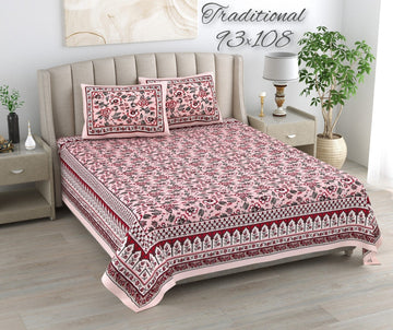 100%pure cotton traditional design bedsheet with 2 pillow cover