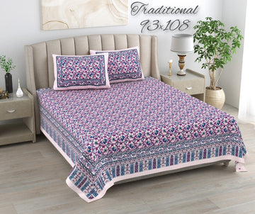 100%pure cotton traditional design bedsheet with 2 pillow cover