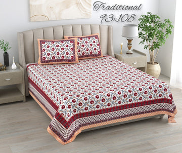 100%pure cotton traditional design bedsheet with 2 pillow cover
