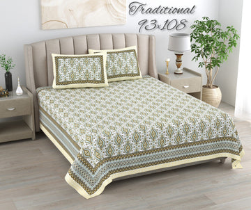 100%pure cotton traditional design bedsheet with 2 pillow cover